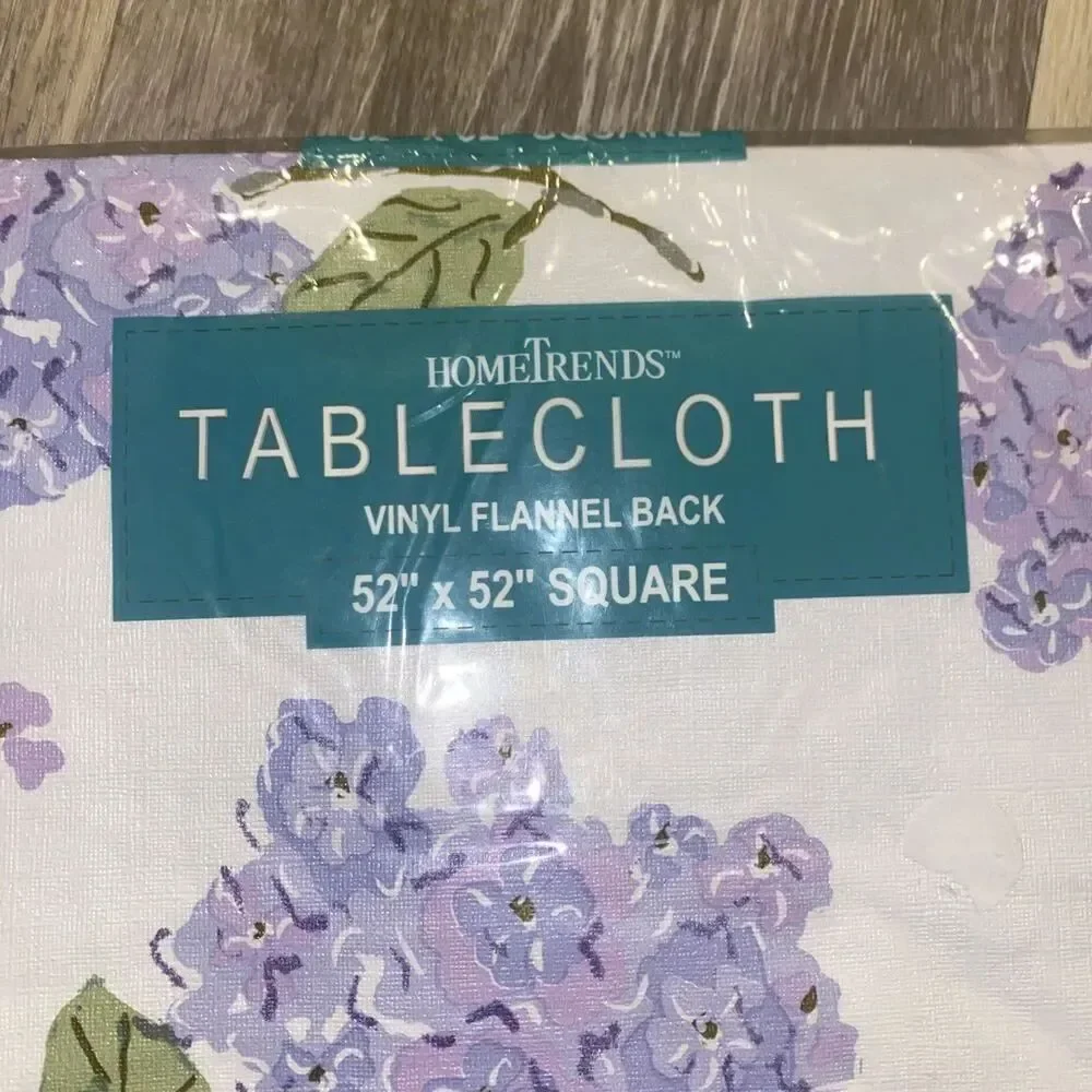 Vinyl Floral Table Covers With Flannel Back Lavender Hydrangeas VTG 52”x52”NEW